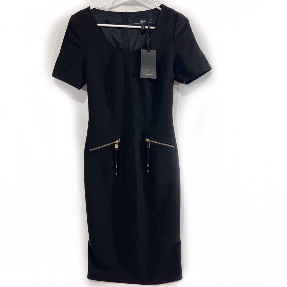 Nissa Black Scoop Neck Short Sleeve Midi Dress NWT